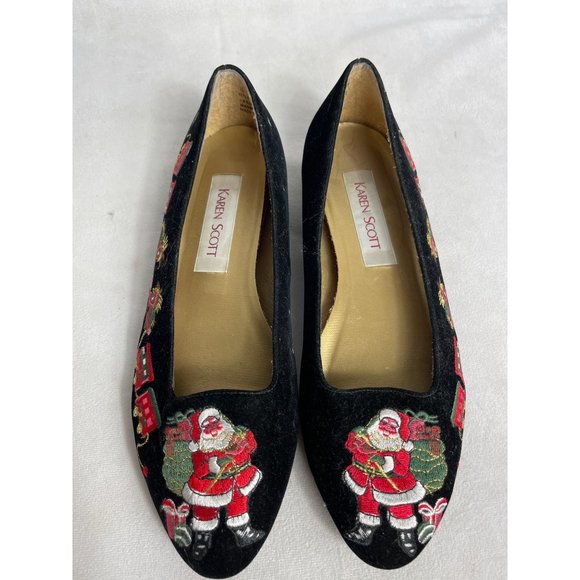 Christmas Shoes Women's 8 Vintage Embroidered Santa Flats Ugly Christmas Sweater - Picture 7 of 9